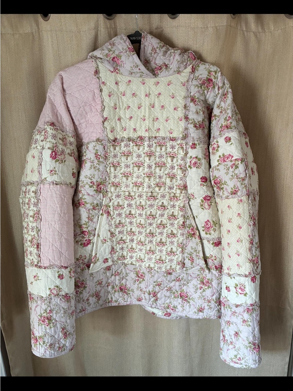 Handmade Quilted Floral Patchwork Hoodie Jacket - Pink/Cream
